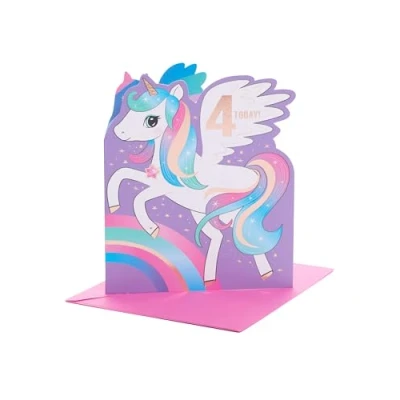 Afbeelding van UK Greetings 4e verjaardagskaart voor meisjes 4 jaar oud meisje eenhoorn verjaardagskaart, multi, 679387 0 1, 159 mm x 184