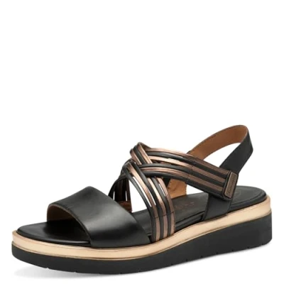 Afbeelding van Tamaris Comfort Sandalen met sleehak, Dames, Maat: 38, Black metallic Leer/ synthetisch