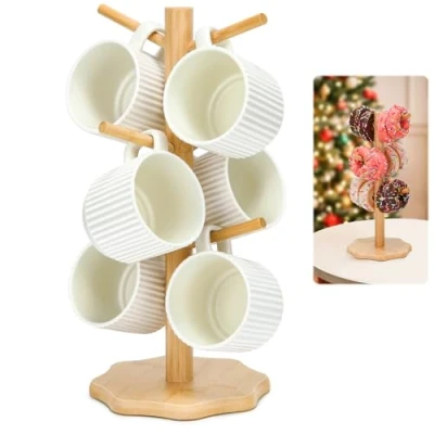 Afbeelding van Euqvunn Koffiebekerrek, Mokjesstandaard met 6 haken, Boom Koffie Mok Rack Cup Houders voor Teller，Mok Boom, Koffiebekerhouder de Toonbank(Zwart)