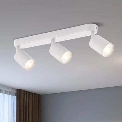Afbeelding van ANWIO Plafondlamp, spots, 3 led plafondspots voor binnen, GU10 basis, witte met rechthoekige draaibare (zonder lampen).