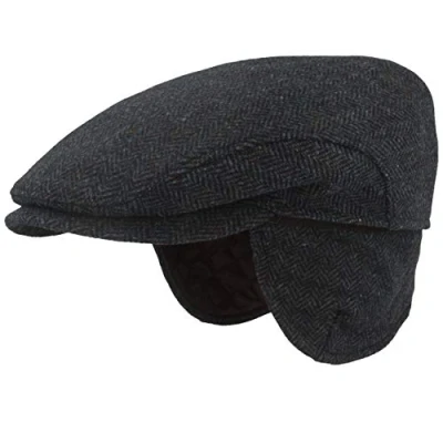 Afbeelding van Muts voor heren, met oorkleppen, platte pet, van 100% wol, uitklapbare oorbescherming, huidvriendelijk en comfortabel, blauw, 57 cm