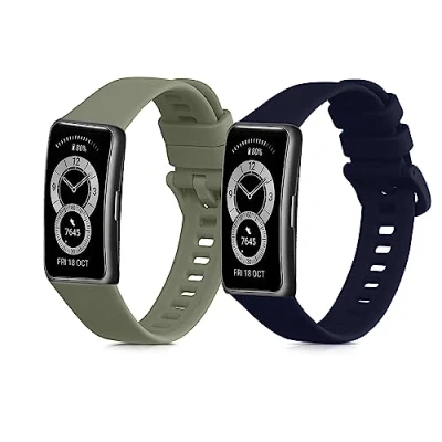 Afbeelding van kwmobile 2x horlogebandjes geschikt voor Huawei band 9 / 8 bandje Smartwatch bandjes van TPU Activity tracker horloge in donkerblauw pastelgroen