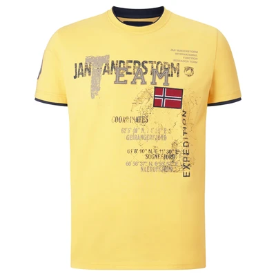 Afbeelding van Jan Vanderstorm oversized T shirt SÖLVE Plus Size met printopdruk geel