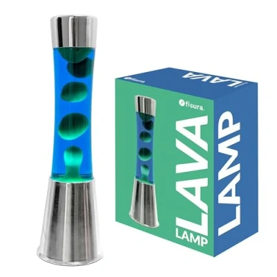 Afbeelding van Fisura Lavalampe groen en blauw. Verchroomde basis, blauwe vloeistof groene lava. Rustgevend effect. Inclusief reservegloeilamp. 11 cm x 39,5 cm.
