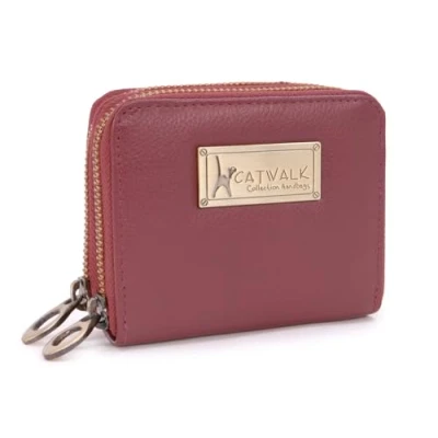 Afbeelding van Catwalk Collection ISLA Dames Luxe Kleine Organiser Portemonnee met Ritssluiting en Geschenk Doos Kwaliteit Leer RFID Protectie creditcard munten compartiment Rood