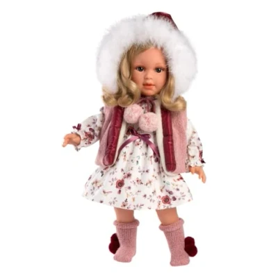 Afbeelding van Llorens pop Lucia met witte bontkraag 40cm