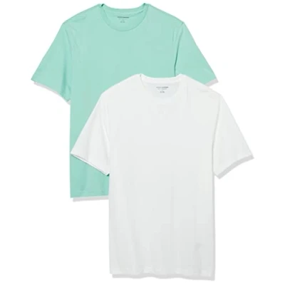 Afbeelding van Amazon Essentials Heren Regular Fit T shirt met korte mouwen en ronde hals, 2 stuks, wit/aquablauw, XS
