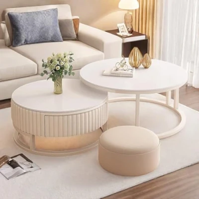 Afbeelding van Ronde Salontafel Wit Set Van 2 Nesting Voor Woonkamer, Balkon En Kantoor 70cm+50cm