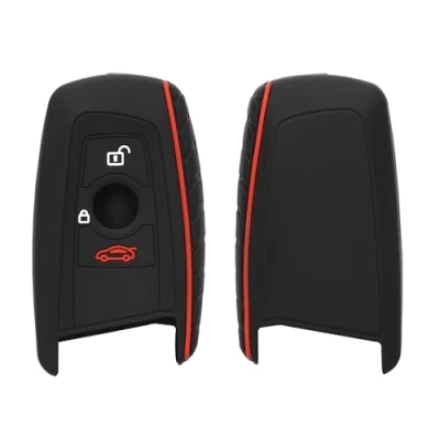 Afbeelding van kwmobile Autosleutel hoesje compatibel met BMW 3 knops draadloze (alleen Keyless Go) hoes behuizing Sleuteletui in zwart/rood