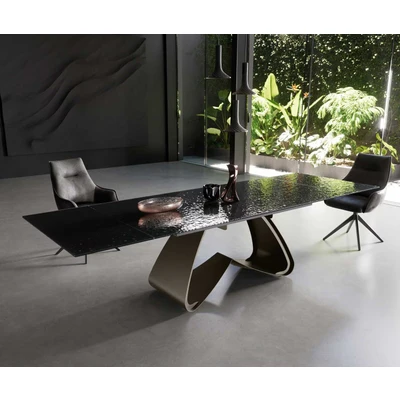 Afbeelding van Eetkamertafel Edge Glas smelten rokerig zwart 3D Relief 200 300x100 W frame effectafwerking Titaan uitschuifbaar