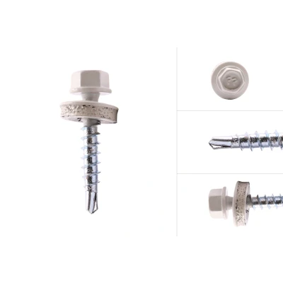 Afbeelding van HI LO Zelfborende dakpanplaatschroeven Verzinkt Wit R9002 6.3 x 38 mm Doos 250 Stuks