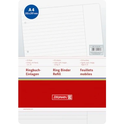 Afbeelding van Brunnen 1066917 ringbandvulling (A4, gelinieerd met rand, liniatuur 25, 50 vellen, 70 g/m2) Single A4 liniert wit