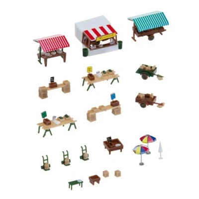 Afbeelding van FALLER weekmarkt modelbouwset met 147 onderdelen I modelspoorweg accessoires N modelspoorbaan incl. worstjesstand Epoche 3