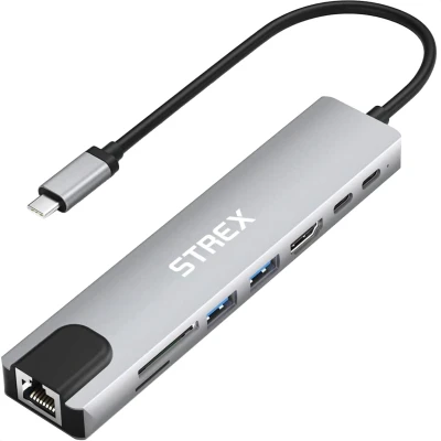 Afbeelding van Strex 8 in 1 USB C Hub Docking Station Splitter 4K HDMI A Ethernet Micro SD Geschikt voor
