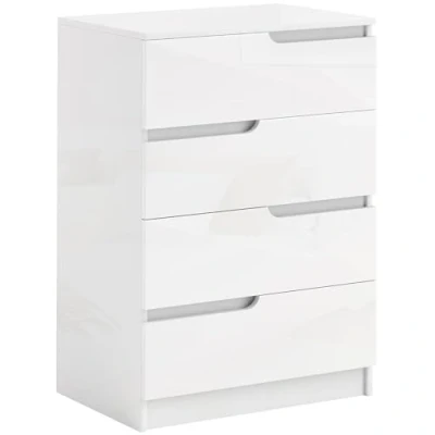 Afbeelding van HOMCOM Kommode Beistellschrank mit 4 Schubladen, Schubladenkommode für Wohnzimmer, Schlafzimmer, Hochglanzweiß 60 x 40 85cm