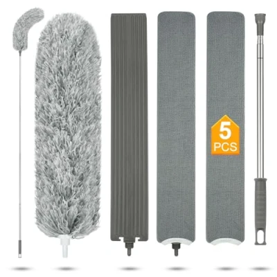 Afbeelding van Vicloon 5 stuks plumeau telescopisch, wasbaar, extra lang 2,44 m, stofdoek, uittrekbaar, stofwisser microvezel, intrekbare splijtstofreiniger met 2 verwisselbare doeken, voor dekens en