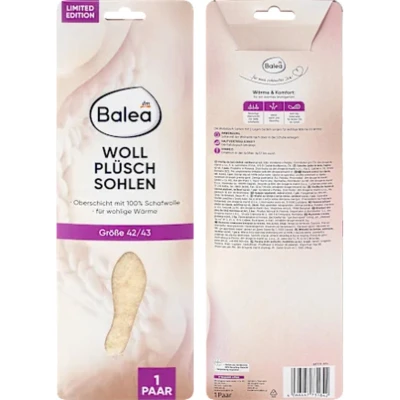 Afbeelding van Balea Wol Pluche Inlegzolen Maat 42/43 Set van 2 Wollen inlegzooltjes 100% Schapenwol Warm en Comfortabel