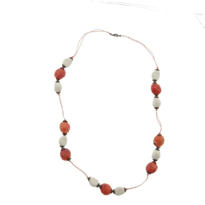Afbeelding van Behave ketting lange oranje wit kralenketting 90 cm