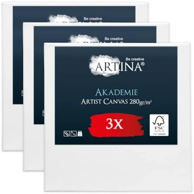 Afbeelding van Artina Akademie Set van 3 Schilderdoeken Canvas 80x80 cm Spieraam FSC® Hout Wit 100% Katoen 280 g/m157