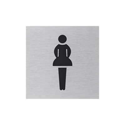 Afbeelding van Metafranc Plakplaat symbool: Dames 80 x mm Aluminium In moderne roestvrij stalen look zelfklevende achterkant/Beschildering/infobord/commerciële etikettering / 507150