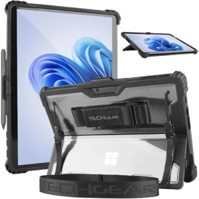 Afbeelding van TECHGEAR DuraTUFF hoesje voor Microsoft Surface Pro 11 / 10 9 [Signature Keyboard Compatibel] Stoer robuust pantser schokbestendig met hand en schouderriem, standaardhoes