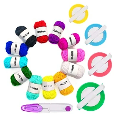 Afbeelding van RRigo Pompom Maker, 4 maten Maker Tool Set voor Fluff Ball Weave DIY Wolgaren Breien Craft Project Kinderen en Volwassenen + 12 Stks Acryl Garen 1 Schaar (17)