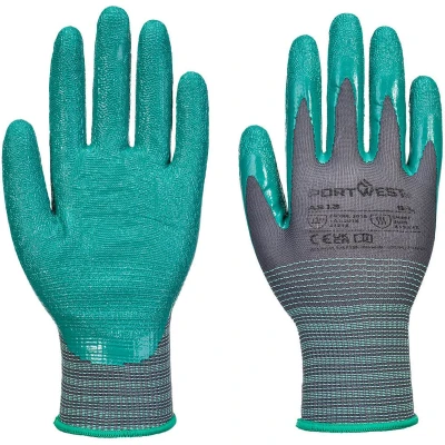 Afbeelding van Portwest Grip 15 Nitril Gekreukte handschoen (Pk12) Grijs/Groen M