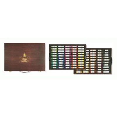 Afbeelding van Mungyo MPHM 100W Gallery Artists&#039; Handmade Soft Pastels, set van 100 handgerolde pastels artistieke kwaliteit in een houten doos, zachte textuur