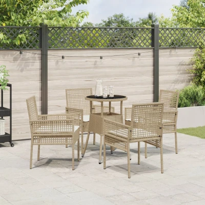 Afbeelding van vidaXL 5 delige Tuindining Set Beige Poly Rattan