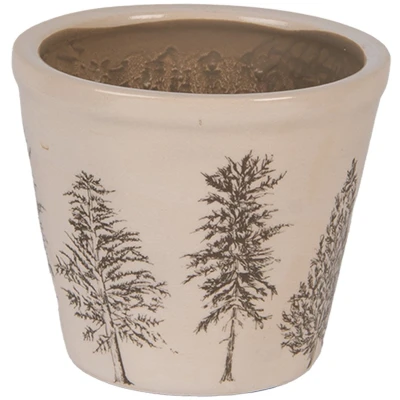 Afbeelding van Clayre &amp; Eef Bloempot Ø 12x11 cm Beige Keramiek Dennenbomen