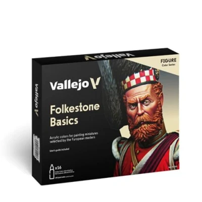 Afbeelding van Vallejo 70101 Model Kleur Folkstone Basics Acryl Verf Set 16 x Diverse 17millimeter Kleur, Beige/Blauw/Bruin/Goud/Groen/Grijs/Oranje/Rood/Zilver/Geel