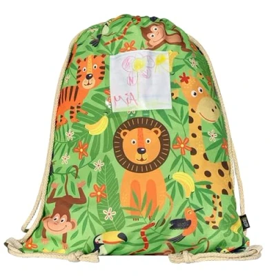 Afbeelding van HECKBO Kindergymtas incl. kijkvenster jungle sportkleding drinkfles kleuterschool, school, stoffen tas Kita, Jungle, 40cm x 32cm