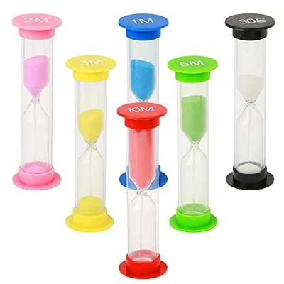Afbeelding van ZKSMNB Zandtimer kunststof zandloper, zandglas speelgoed zandklok 30sec/1min /2 mins, 3 5 10 minuten voor keuken, kantoor, school en tandenpoetsen (6 stuks)