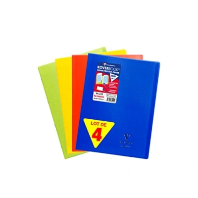 Afbeelding van Clairefontaine Koverbook 981440AMZC Schrift, geniet, 24 x 32 cm, 96 pagina&#039;s, grote ruiten, wit papier, 90 g, omslag van polypropyleen (marineblauw, rood, groen en geel)
