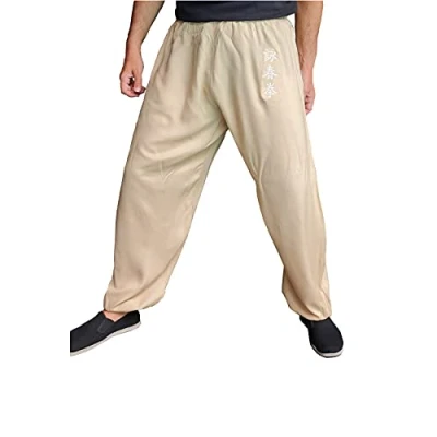 Afbeelding van Kung Fu Style Tai Chi en Wing Chun Broek voor heren dames, los aangenaam van viscose, Beige Chun, XL