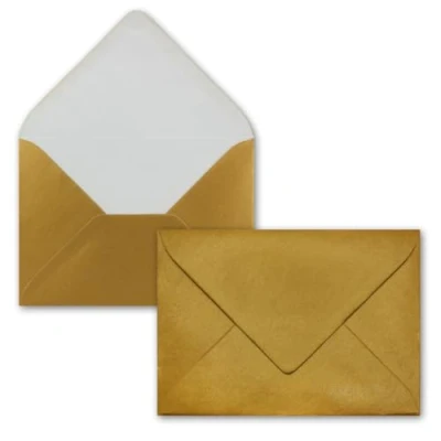 Afbeelding van Enveloppen, 50 stuks, B6 17,6 x 12,5 cm, goudkleurig, natte plakrand met puntige sluitflap, 90 g/m², voor bruiloft, wenskaarten, uitnodigingen