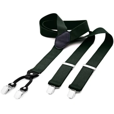 Afbeelding van DonDon brede bretels 3,5 cm 4 Y vormige leren clips elastisch en in lengte verstelbaar beige groen rood
