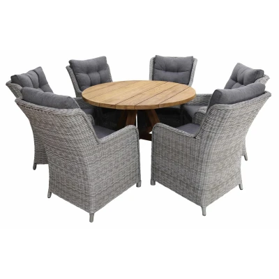 Afbeelding van 4 Seizoenen Tuinmeubelen 7 delige ronde tuinset 6 Dublin tuinstoelen ø150cm Ayra tuintafel