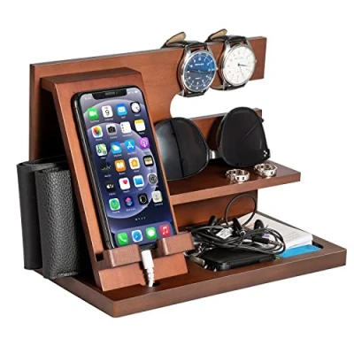 Afbeelding van Cadeaus voor mannen Verjaardag Houten Docking Station Nachtkastje Vader Verjaardagscadeau mobiele telefoon Kerstcadeau Echtgenoot Opa Papa Gifts