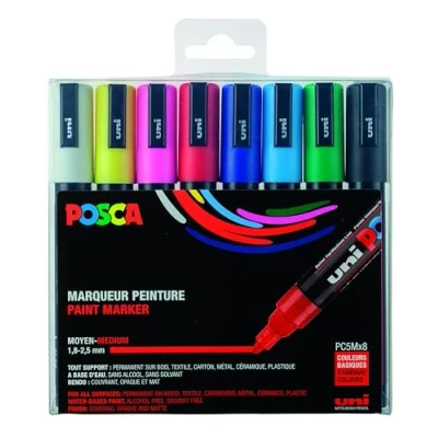 Afbeelding van uni ball 182512 POSCA marker met medium ronde punt, set van 8, basiskleuren