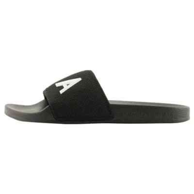 Afbeelding van Armani Exchange Mykonos, Kint Band, Big Logo Slide Sandalen voor heren, zwart en wit, 45 EU, op EU