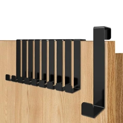 Afbeelding van Menz Deurhaken, set van 10 stuks, zwarte deurhaken om op te hangen, roestvrij staal, universele deurkapstok robuuste kledinghaken, deurhakenlijst hangen