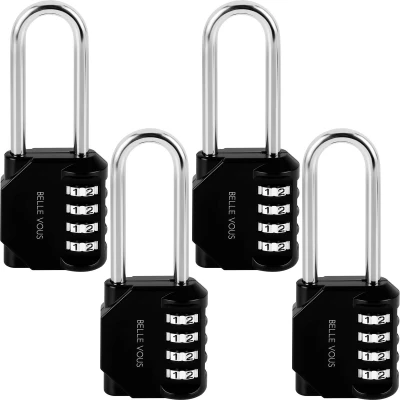 Afbeelding van Belle Vous 4 Pak Zware Kwaliteit Zwarte Cijferige Combinatie Hangsloten 4,2 x 2,2 11 cm Waterdicht Binnen/Buiten Veiligheidsslot voor Gym &amp; School Lockers, Hekken en Tralies