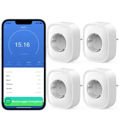 Afbeelding van GHome Smart Intelligent stopcontact, Alexa stekker, compatibel met Google Home, afstandsbediening via app, meet energieverbruik, spraakbediening, alleen 2,4 GHz wifi, 4 stuks, wit