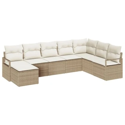 Afbeelding van vidaXL 8 delige tuinsofa set met kussens Beige Poly Rattan, 2 zits Rattan