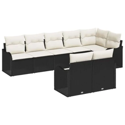 Afbeelding van vidaXL 8 delige Tuin Sofa Set met Kussens Zwart Poly Rattan