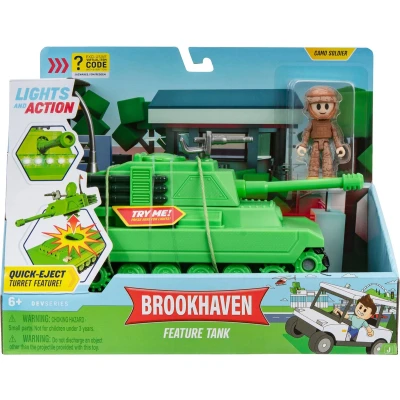 Afbeelding van DevSeries Brookhaven Feature Tank 7,5 inch voertuig met verlichting, werkende loopvlakken, uitwerpende toren, 2,75 figuur en exclusieve virtuele artikelcode