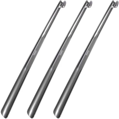 Afbeelding van biped Set van 3 schoenlepels extra lange kunststof schoenlepel 65 cm met haak z1557(metallisch goud)