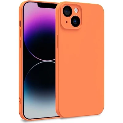 Afbeelding van MyGadget siliconen hoesje compatibel met Apple iPhone 14 Plus, tweelaagse telefoonhoes camerabescherming, cover binnenvoering en buitenkant, oranje