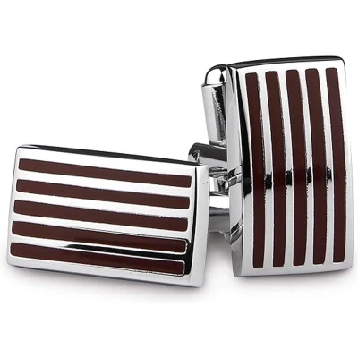Afbeelding van Manchetknopen Gestreept Heren Bordeaux / Zilver Kleurig Vierkant Cufflinks Cadeau voor Man Mannen Cadeautjes